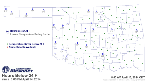Hours below 24F on April 15, 2014